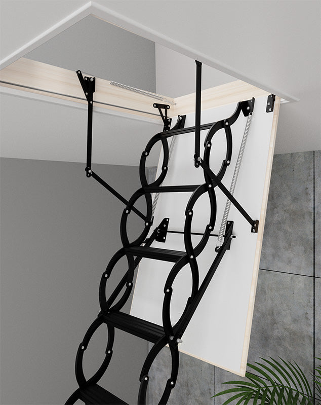 COMP Metal Insulated Scissors Attic Ladder 9 ft - 9.5 ft (Rough Opening: 28.25" x 39.75") with 352-lb Load Capacity