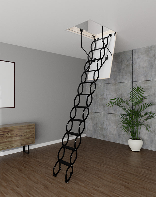 COMP Metal Insulated Scissors Attic Ladder 9 ft - 9.5 ft (Rough Opening: 28.25" x 39.75") with 352-lb Load Capacity