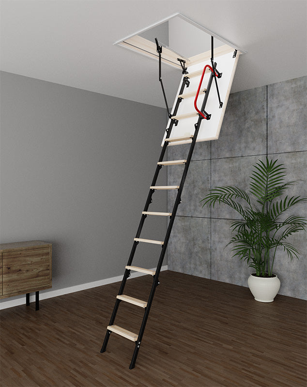 UNI Metal Insulated Folding Attic Ladder 8 ft - 8.69 ft (Rough Opening: 24.25" x 39.75") with 352-lb Load Capacity