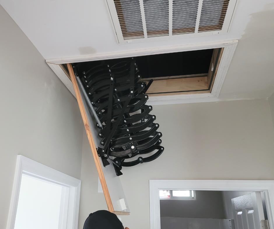COMP Metal Insulated Scissors Attic Ladder 9 ft - 9.5 ft (Rough Opening: 28.25" x 39.75") with 352-lb Load Capacity