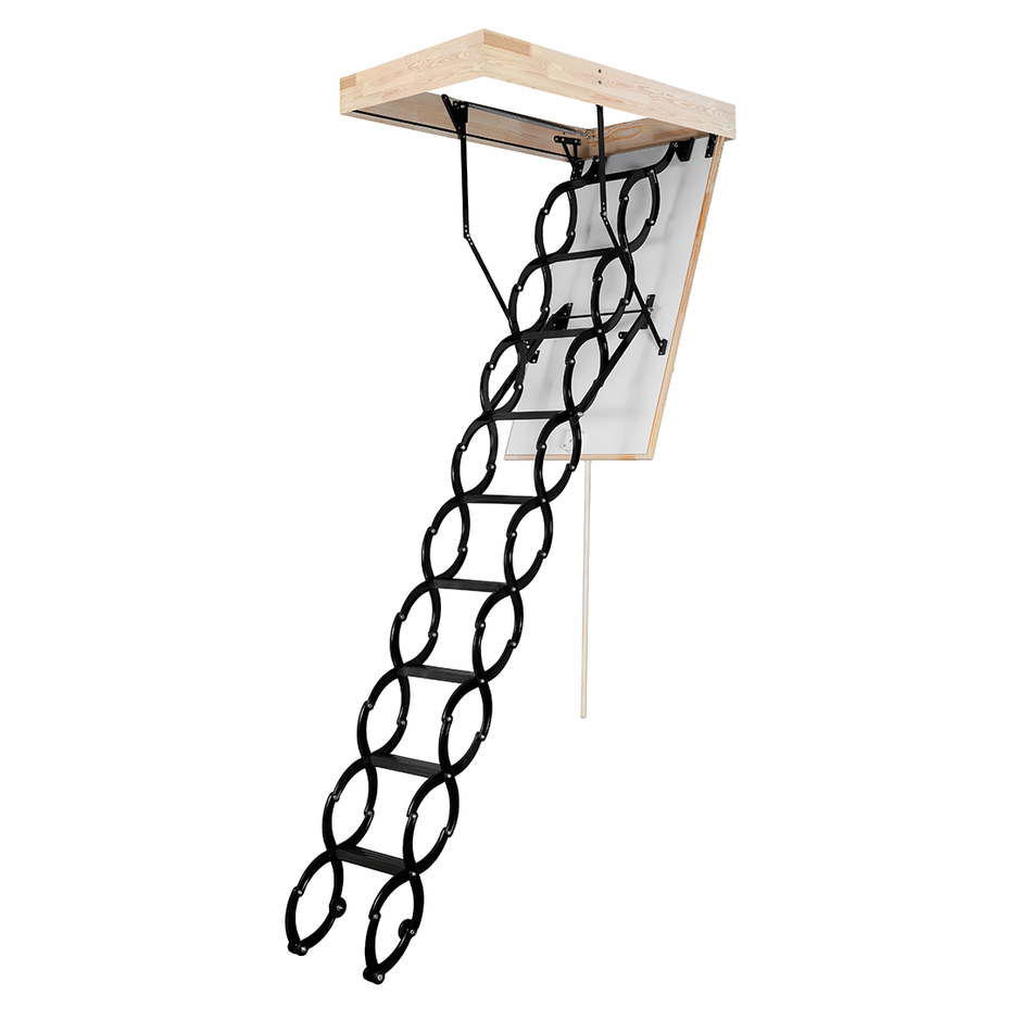 COMP Metal Insulated Scissors Attic Ladder 9 ft - 9.5 ft (Rough Opening: 24.25" x 36.25") with 352-lb Load Capacity