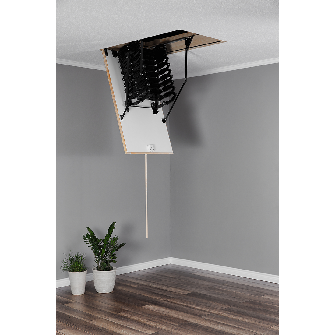 COMP Metal Insulated Scissors Attic Ladder 9 ft - 9.5 ft (Rough Opening: 28.25" x 39.75") with 352-lb Load Capacity