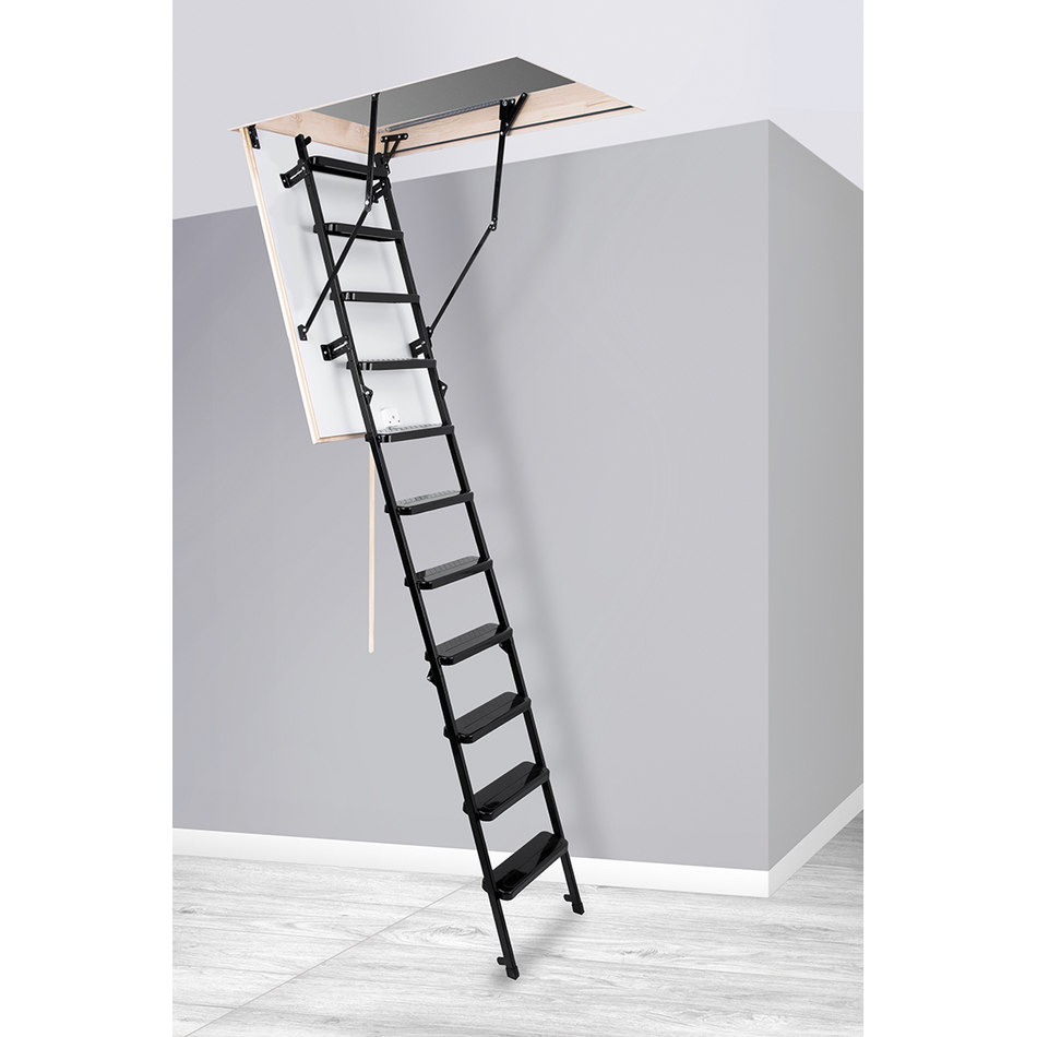 INTER Metal Insulated Folding Attic Ladder 8 ft - 9.18 ft (Rough Opening: 22.25" x 55.75") with 352-lb Load Capacity