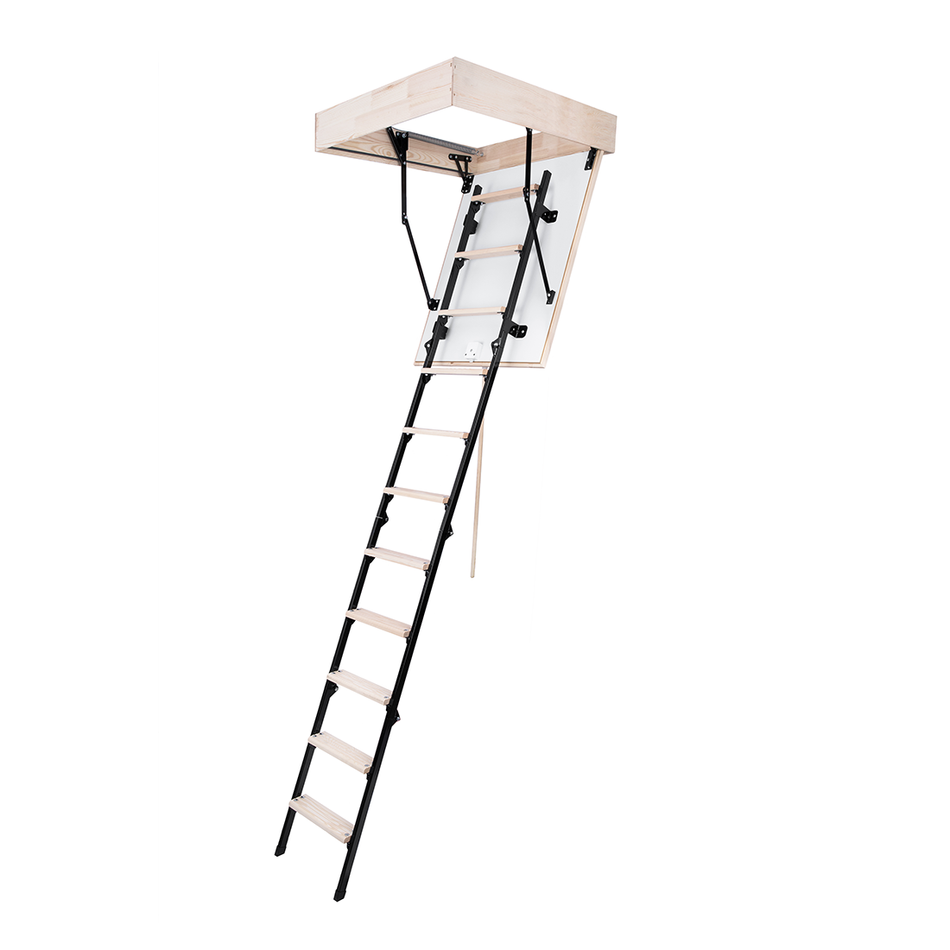 UNI Metal Insulated Folding Attic Ladder 8 ft - 8.69 ft (Rough Opening: 24.25" x 36.25") with 352-lb Load Capacity