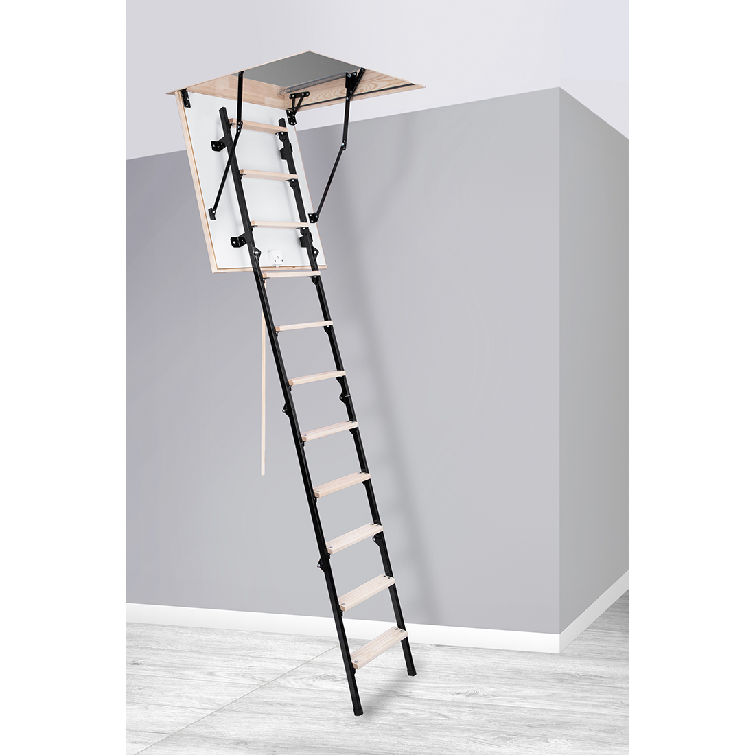 Escalera de ático de madera y metal UNI 35.5" x 23.5" - Hasta 8.69 pies