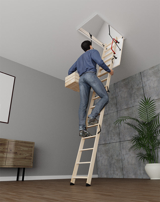 L-ALLE Wooden Attic Ladder 47" x 21.5"- Up to 10.83 feet