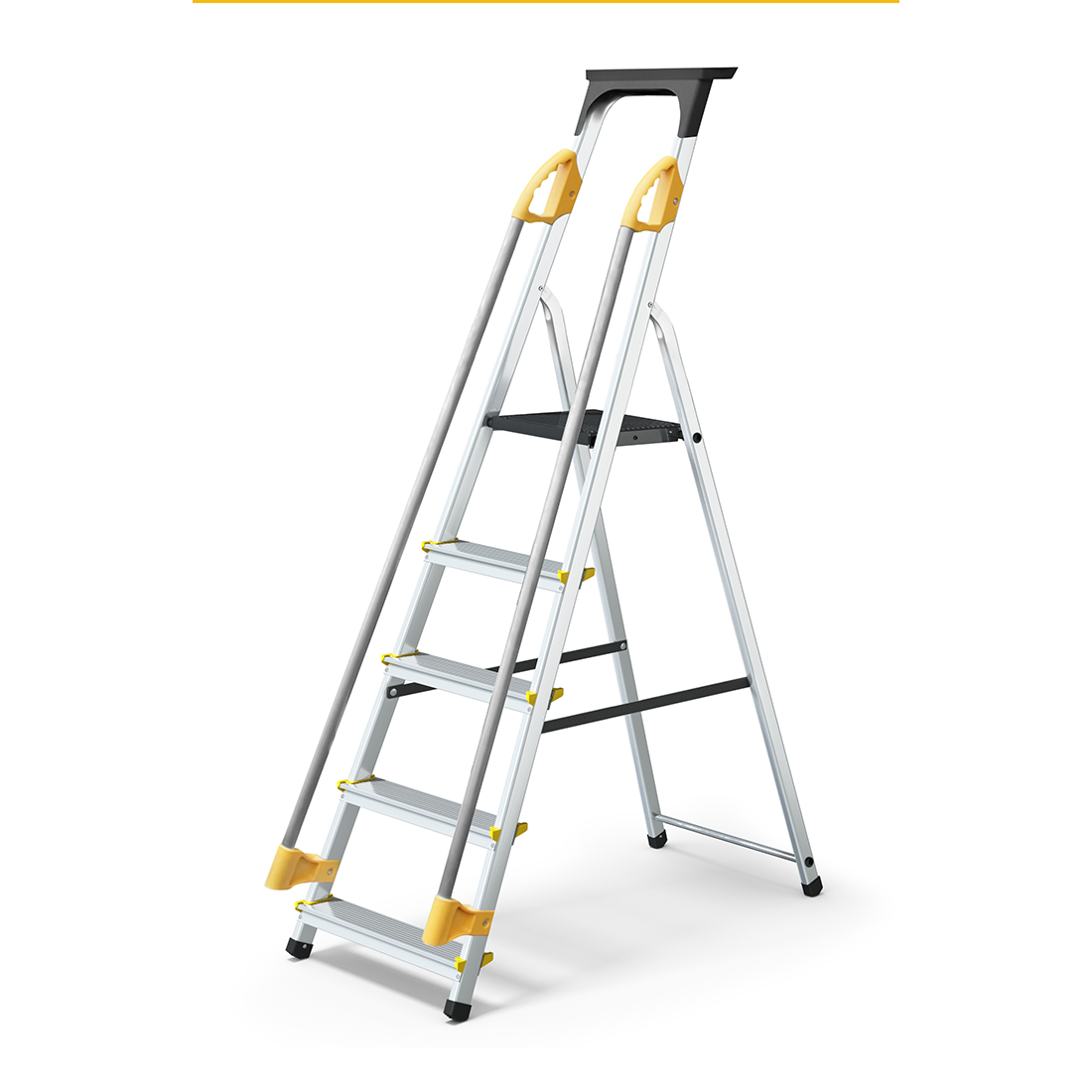 Escalera de plataforma de aluminio Reach SafeStep tipo IA de 9.5 pies con pasamanos y bandeja para herramientas - 330 lbs. Capacidad de carga