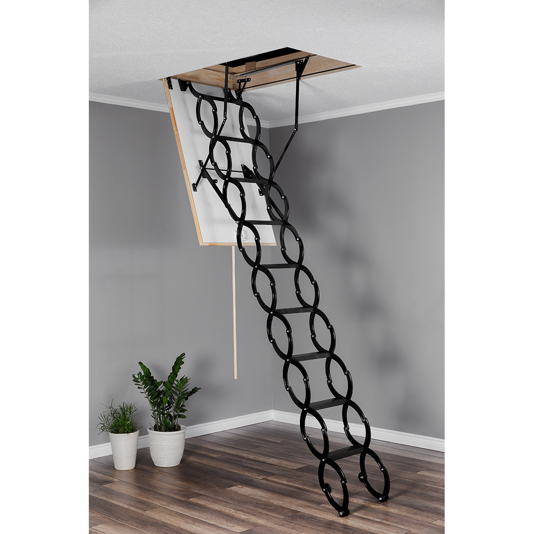 L-COMP Metal Scissor Attic Ladder 31.5" x 23.5" - Up to 10 feet