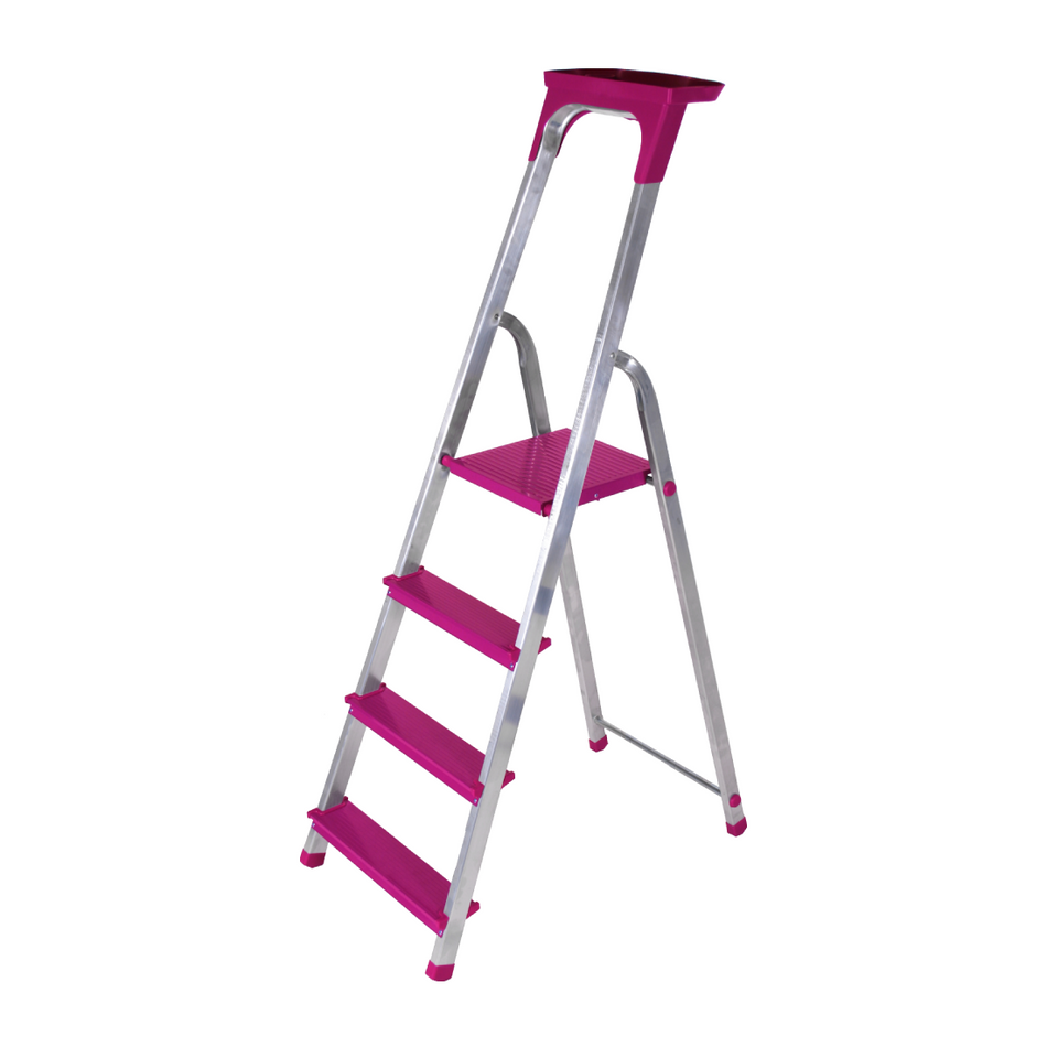 Escalera de plataforma de aluminio Reach PeloStep tipo IA de 9 pies, magenta - 330 lbs. Capacidad de carga