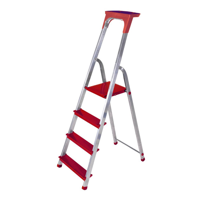 Escalera de plataforma de aluminio tipo IA Reach PeloStep de 9 pies, roja - 330 lbs. Capacidad de carga