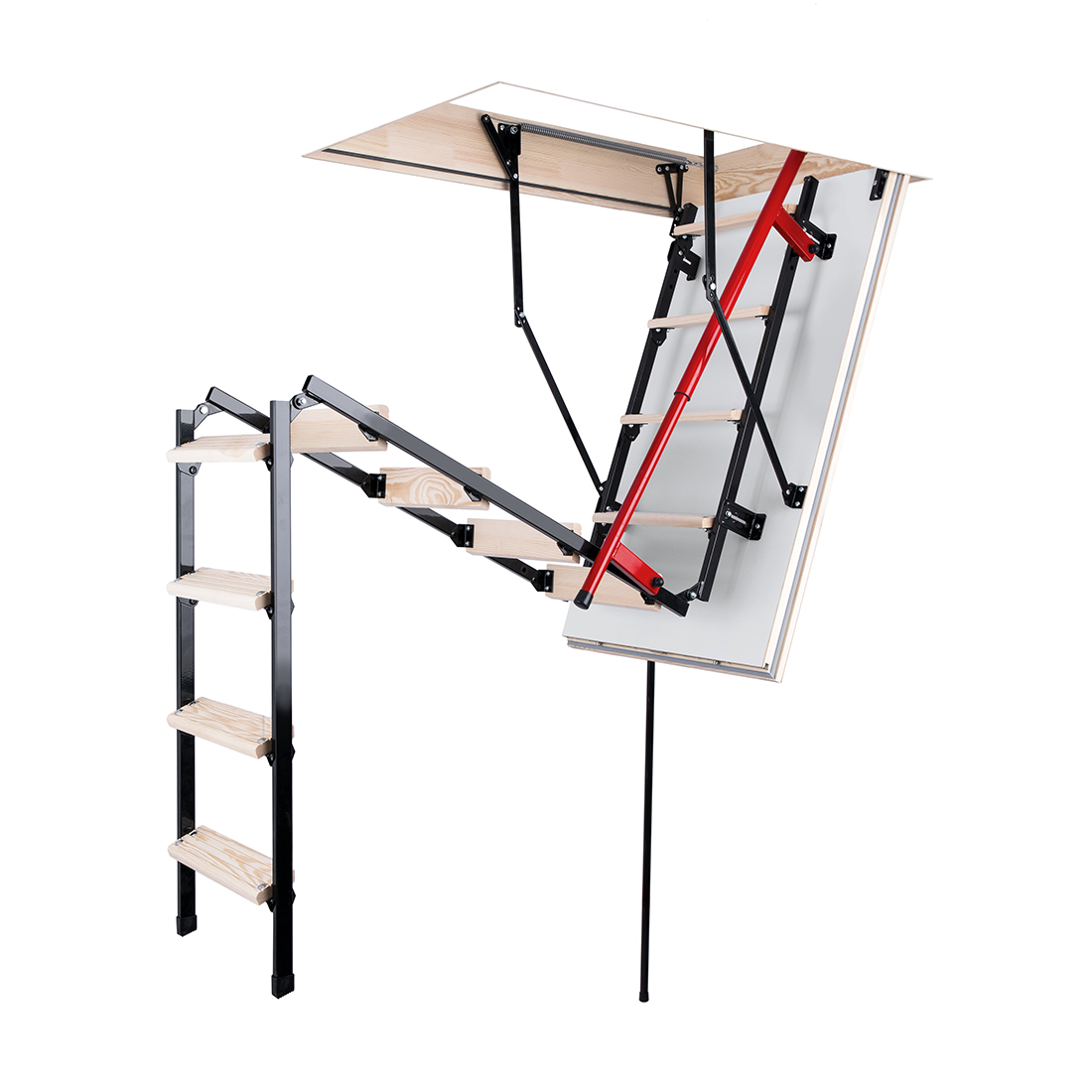 3 section Reso Metal Wooden Attic Ladder 47 x 23.5 with telescopic handrail