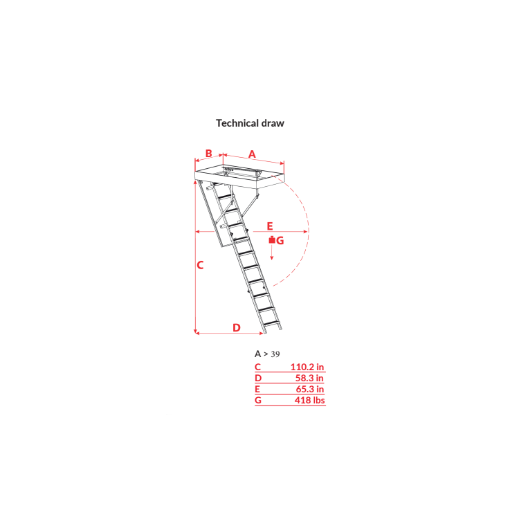 Solid Termo - Escalera de ático aislada básica de metal - 55 pulg. x 27.5 pulg. - Hasta 9.18 pies